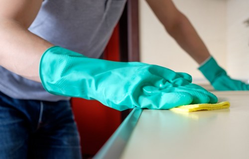 Close-up of dust and stain removal from a rug